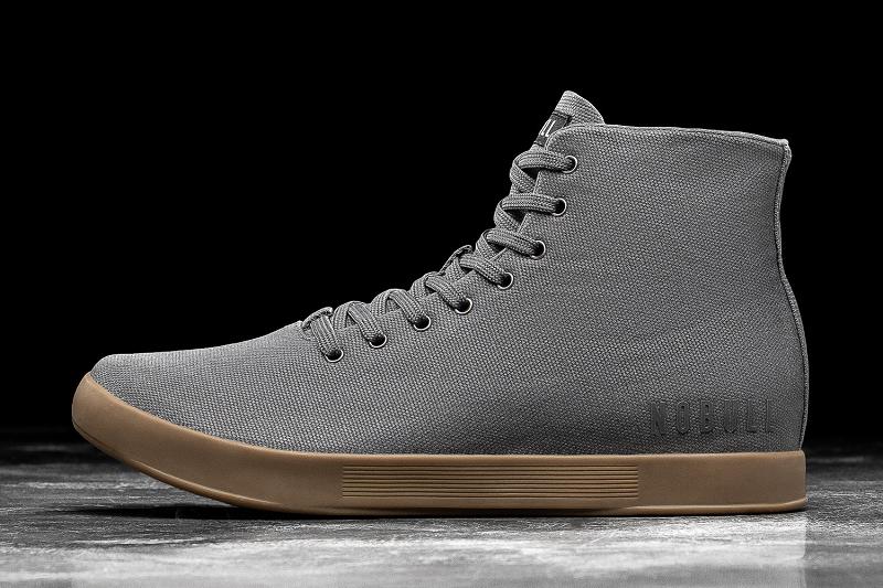 Dark / Grey Nobull High-Top Gum Canvas Men\'s Trainers | CA H1412A